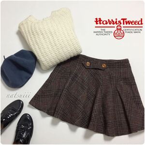 pensee × Harris Tweed ハリスツイード . ウール チェック フレア スカート 送料無料