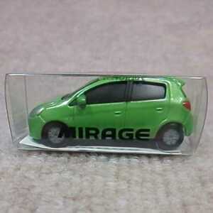 A05A ディーラ限定 三菱ミラージュ プルバックカー 黄緑系 MITSUBISHI MIRAGE グリーン A03A カラーサンプル ミニカー