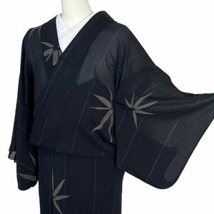 夏着物 小紋 セミアンティーク 笹 着物 きもの カジュアル着物 リサイクル着物 kimono 中古 仕立て上がり 身丈154.5cm 裄丈61.5cm