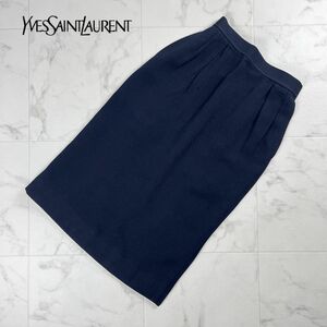 美品 Yves Saint Laurent イヴ・サンローラン レーヨン ペンシルスカート ミモレ丈 裏地あり レディース ボトムス 黒 サイズS*NC599