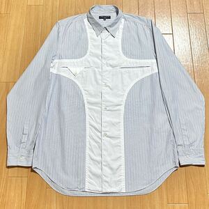 COMME des GARCONS HOMME AD2005 Switching Stripe Shirt コムデギャルソン オム ストライプ 長袖シャツ 切替 カーブ パッチワーク archive