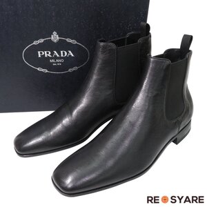 極美品 PRADA プラダ 2TB046 CHELSEA BOOTS ロゴ レザー サイドゴア チェルシー ブーツ シューズ 箱付き 46737