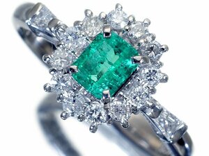 1円～【ジュエリー極】鮮やかエメラルドグリーン！良質天然エメラルド0.32ct＆ダイヤモンド0.36ct 高級Pt900リング k8825vg【送料無料】