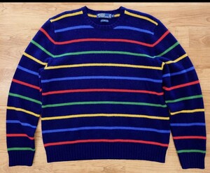 希少ビッグサイズ 美品 XXL ビンテージ POLO ralph lauren ポロ ラルフローレン マルチカラー ボーダーニット アーカイブ RRL APE SUPREME