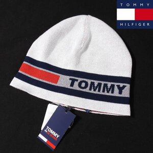 新品1円～★TOMMY JEANS トミー ジーンズ メンズ イタリア製 ニット帽 キャップ フリーサイズ 白 ボーダー ロゴ 帽子 正規店本物 ◆A1378◆