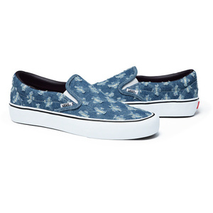 新品 20SS Supreme x Vans Hole Punch Denim Slip-On Pro 26.5cm バンズ ホール パンチ デニム スリッポン Blue ブルー VN0A38DD2DD