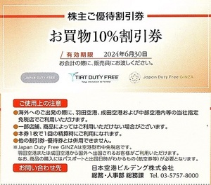 日本空港ビルデング　株主優待券　10％割引券　5枚set　～2組迄　2024年6月末迄有効　羽田・成田・関西・中部