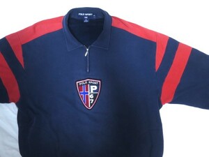 90s POLO SPORT スウェット XXL ハーフジップ シールドロゴ ネイビー 切替 香港製　P67 ワッペン LO LIFE ポロスポーツ ラルフローレン