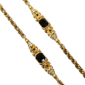 ★GIVENCHY vintage black ＆ rhinestone design parts long necklace