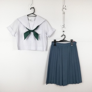 1円 セーラー服 スカート スカーフ 上下3点セット 大きいサイズ 夏物 白3本線 女子 学生服 中学 高校 白 制服 中古 ランクC EY0800