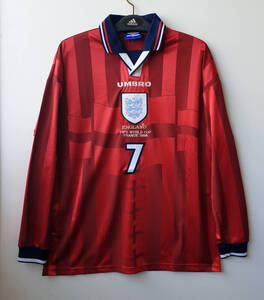 98W杯 イングランド ENGLAND(A)#7 ベッカム BECKHAM 長袖 Umbro 1998 WorldCup仕様刺繍 XL 