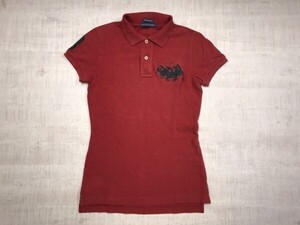 ラルフローレン Ralph Lauren 鹿の子 トリプルポニー ビッグポニー オールド アメカジ半袖スキニーポロシャツ レディース S 赤