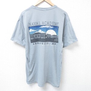 XL/古着 半袖 Tシャツ メンズ アナポリス 海軍兵学校 コットン クルーネック グレー 24may27 中古