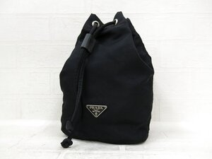 ◆美品◆PRADA プラダ◆三角ロゴプレート◆ナイロン カーフ レザー 本革◆巾着 ポーチ◆ブラック シルバー金具◆イタリア製◆A9498