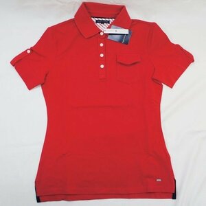 未使用品【TOMMY HILFIGER トミーヒルフィガー】レディース 半袖ポロシャツ Sサイズ 綿+ポリウレタン レッド 赤