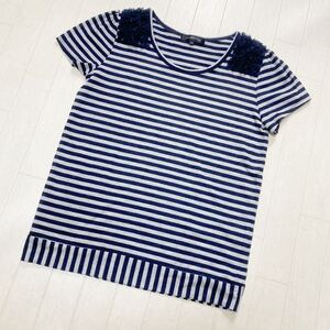 3948☆ UNITED ARROWS GREEN LABEL RELAXING トップス 半袖Tシャツ カジュアル レディース 40 グレー ボーダー