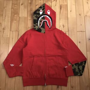 1st camo green × Red 袖切り替え シャーク パーカー Sサイズ shark full zip hoodie a bathing ape BAPE エイプ ベイプ 迷彩 i598