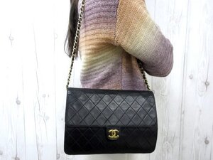 極美品 CHANEL シャネル ヴィンテージ マトラッセ プッシュロック ココマーク ゴールドチェーン ショルダー バッグ レザー 黒 79537