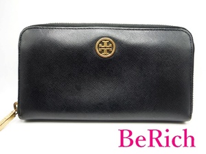 トリーバーチ TORY BURCH ラウンドファスナー 長財布 黒 ブラック レザー ロゴ 二つ折り財布 ロング ウォレット 【中古】 bs3017