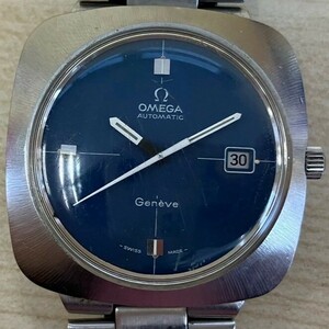 D135-T6-2786 ◎ OMEGA オメガ Geneve ジュネーブ 自動巻き AT デイト メンズ オリジナル文字 オリジナルブレス 文字盤ブルー ③