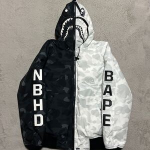 A BATHING APE NEIGHBORHOOD SHARK DOWN JACKET CAMO 迷彩　パーカー　ダウンジャケット　L ネイバーフッド　BABY MILO スカル　