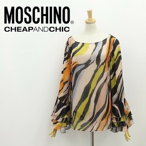 ◆MOSCHINO CHEAP AND CHIC モスキーノ チープ＆シック シルク100％ 総柄 ティアードスリーブ シフォン シアー トップス 42