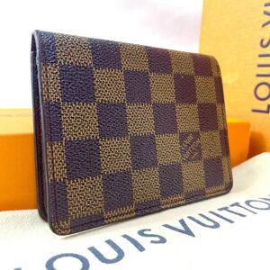 1円【最高級】LOUIS VUITTON ルイヴィトン ダミエ オーガナイザー ドゥポッシュ カードケース パスケース 定期入れ ウォレット エベヌ 名刺