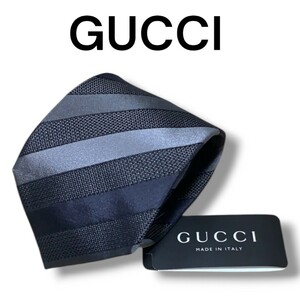 【未使用品】GUCCI グッチ ネクタイ イタリア製 ブラック ブランド ハイブランド 総柄 シルク100% ストライプ