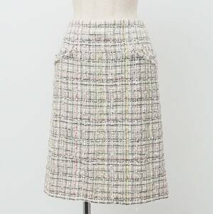 TH5906☆フランス製 シャネル CHANEL ツイードスカート 台形スカート スパンコール ミックスツイード マルチカラー サイズ38 05P P25517