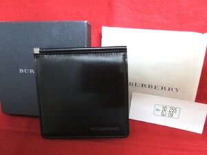 N【3989】★BURBERRY マネークリップ★バーバリー レザー ウォレット ノバチェック 財布 札入れ 札挟み ブラック ファッション 経年保管品