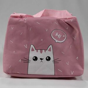 ★猫ランチバッグ かわいい猫柄 ランチボックス収納 防水保温 お弁当 保温バッグ クーラーバッグ 軽量 ピンク キッズ用 ネコ柄 猫雑貨Za028