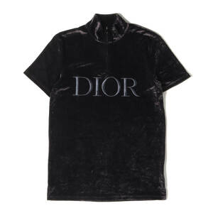 美品 Dior HOMME ディオールオム Tシャツ サイズ:XS ロゴ 刺繍 ベロア ハイネック ハーフジップ 半袖Tシャツ プルオーバー ダークブラウン