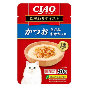 （まとめ買い）いなばペットフード CIAO こだわりテイスト かつお ささみ・おかか入り 30g 猫用フード 〔×48〕