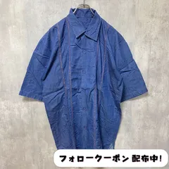 古着 used　半袖刺繍デザインシャツ　デニム風　ネイビー　レトロ　オーバーサイズ