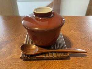 白山陶器,波佐見焼,蒸し椀,鉄赤,1客, 蓋に小さな欠け有り