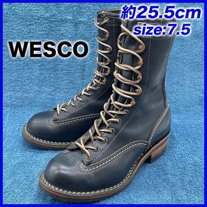 即決★WESCO 定価12.5万 9★25.5cm ロガーブーツ ウエスコ メンズ 7.5D 黒 ブラック 本革 ジョブマスター レーストゥトゥ ミニビブラム