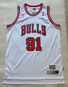 【希少】 NBA デニス・ロッドマン RODMAN ＃91 BULLS シカゴ・ブルズ ★adidas アディダス ユニフォーム ジャージ XL　白 ホーム