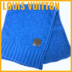 LOUIS VUITTON ルイヴィトン カシミヤ エシャルプヘルシンキ マフラー M75339 JH0134 ブルー レザータグ 革タグ