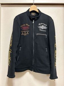 VANSON NVZ-004A L 裏毛スウェットライダース シングル ワッペン 刺繍 ウイングホイール ブラック 黒 ジップアップスウェットジャケット