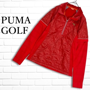 ◆美品 送料無料◆ PUMA GOLF プーマ ゴルフ 2WAY 中綿 キルティング ハーフジップ トレーナー 赤 レッド レディース L　2654J