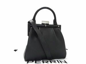 ■新品同様■ PERRIN PARIS ペランパリ レザー 2WAY ハンドバッグ ショルダー クロスボディ レディース ブラック系 AW5372