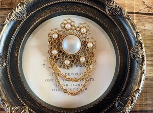 ヴィンテージ アクセサリー ブローチ パールビーズ ゴールドカラー コサージュ フォーマル セレモニー formal brooch accessory G