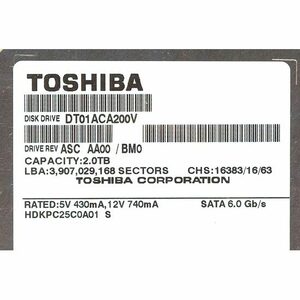 TOSHIBA製HDD DT01ACA200V 2TB SATA600 7200 [管理:1000028481]