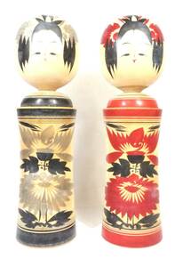 伝統工芸品 花江 鳴子系 伝統こけし 赤黒２体セット １尺 在銘品 在銘「鳴子 花江」木製 日本人形 約30cm IAI512