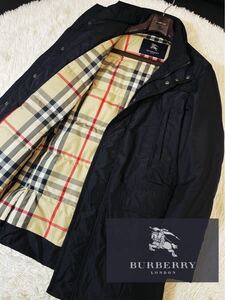 B28 美品【完全頂点シルク製ダウン!!】デカ目立ちノバ定価18万●BURBERRY LONDON● ダウンジャケットコート バーバリーコート メンズ L 