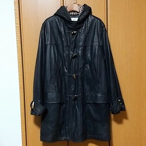 Aquascutum アクアスキュータム レザー ダッフルコート ブラック 黒 牛革 イタリア製 GLOVERALL INVERTERE Barbour BURBERRY