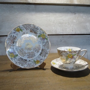 イギリス製 Bone China Jane Ridge Burslem カップ＆ソーサー トリオ 英国 ヴィンテージ雑貨 tableware 1420sb