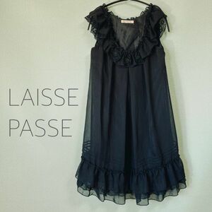 ◎LASSIE PASSE レッセパッセ ミニワンピース ノースリーブワンピース ワンピース 黒色 レディース サイズ38 シフォンワンピース