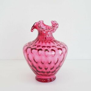 Fenton クランベリー ガラス コインドット 花瓶 / アメリカ フェントン フリル フラワーベース アンティーク キッチン #602-20-83-290