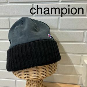 champion チャンピオン ニット帽 帽子 ビーニー ワッチ キャップ ブラック ワッペンロゴ ネイビー 玉mc2442